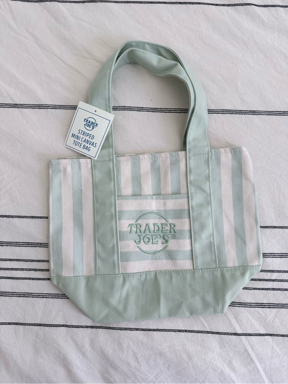 NWT Trader Joe’s Striped Mini Canvas Tote bag green